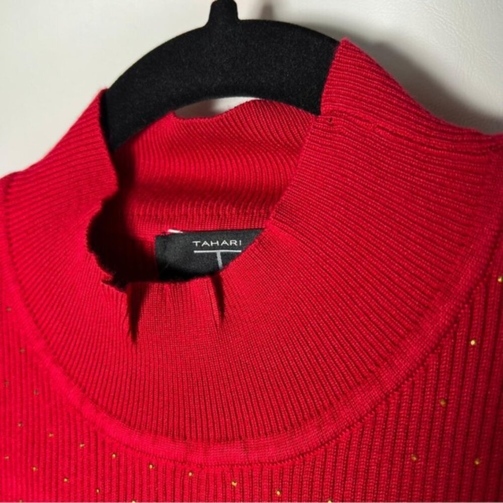 NWT‎ TAHARI T Fiery Red Viscose Blend Small Gold Sparkles Sleeveless Top Blouse - Picture 6 of 8